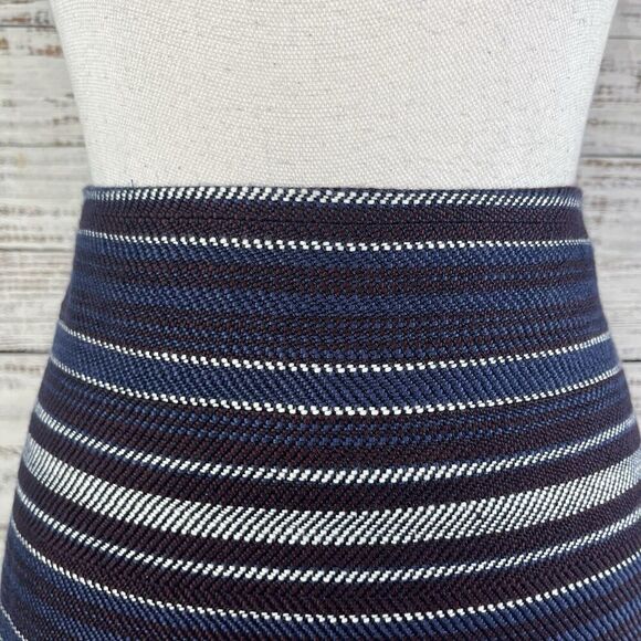 Ann Taylor Loft Skirt size 10 Navy Blue Purple Striped Tweed A Line Fringe Knee - Picture 4 of 9